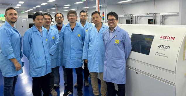 Photo of team in lab standing in front of the oven