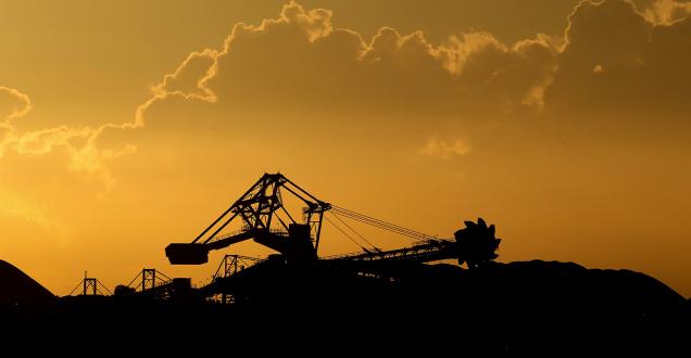 Silhouette of modern mining equipment on a mine site
