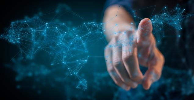 Human hand touching digital concept of a network