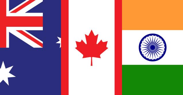 Image showing parts of the Australian, Canadian and India flags. 
