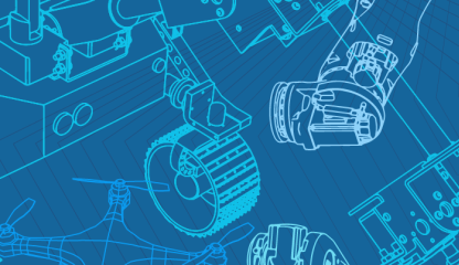 Decorative banner of robotic icons