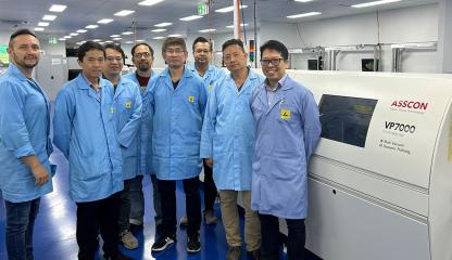 Photo of team in lab standing in front of the oven