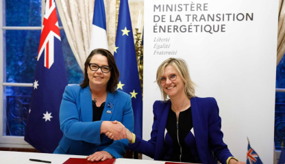 Minister for Resources Madeleine King signs the bilateral agreement with France’s Minister for the Energy Transition, Agnès Pannier-Runacher.