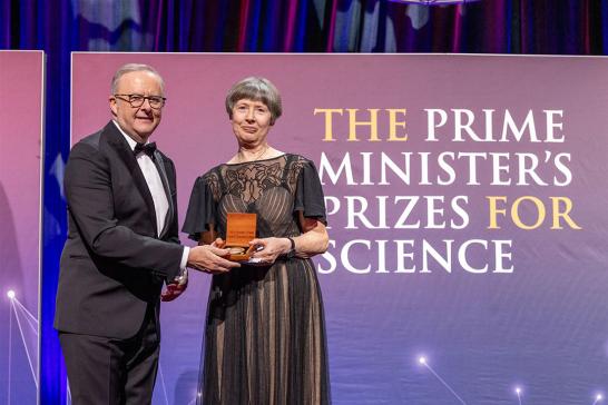 Distinguished Professor Lidia Morawska with Prime Minister Anthony Albanese