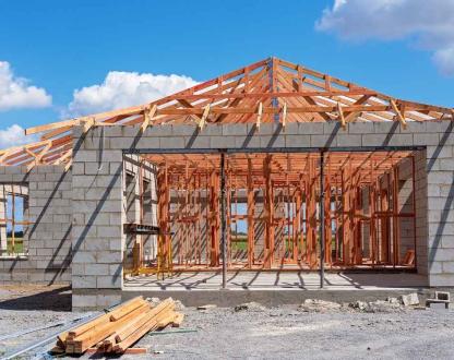 New residential house being constructed from concrete blocks.