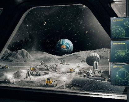 Cartoon manage of earth from the moon. 