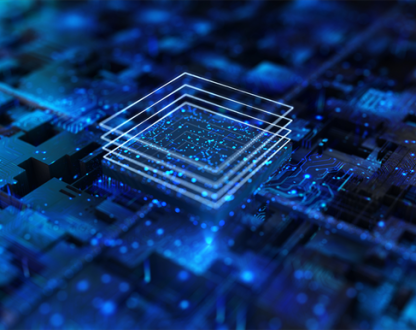 Conceptual image of blue computer chip.