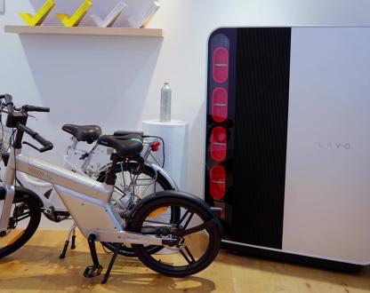 LAVO hydrogen battery, charging an electronic bike in the company’s office