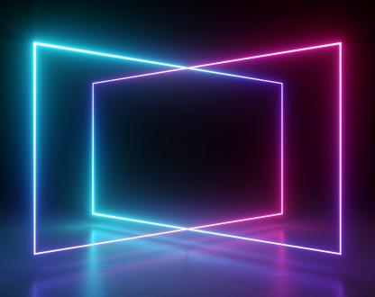 Glowing lines forming two intersecting rectangles.
