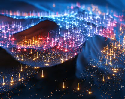 Visual representation of data nodes and motes of light