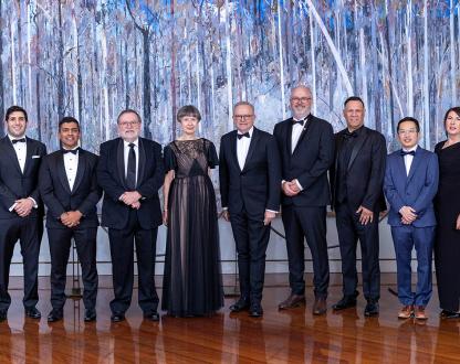 2025 recipients with the Prime Minister, Minister and Australia’s Chief Scientist at Parliament House.