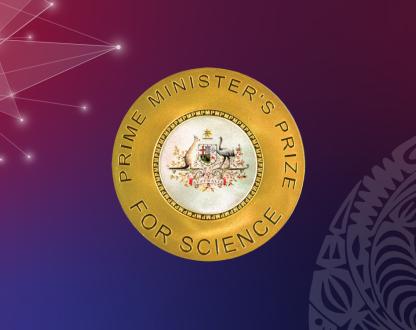 Decorative image with the official Prime Minister’s Prizes for Science medallion.