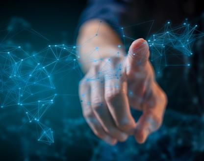 Human hand touching digital concept of a network