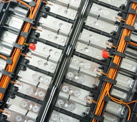 Close-up photo of electric battery made with lithium, a critical mineral