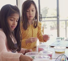 Girls doing STEM activities