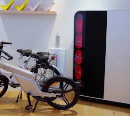 LAVO hydrogen battery, charging an electronic bike in the company’s office